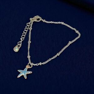 White Gold Ankle Bracelet with Blue Starfish Charm Oceancore Seaside Beachy 00s